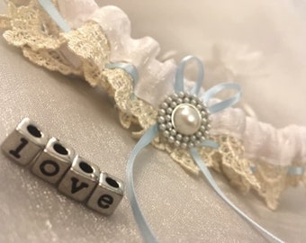 Something Blue Embroidered Lace Wedding Garter. Keepsake lace bridal garter. Plus size wedding accessories. Wedding gift for bride.