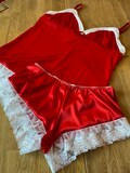 Christmas Underwear set. Red Satin lingerie gift ideas for her. Plus size lingerie Christmas Gift in sizes UK8 - UK22.