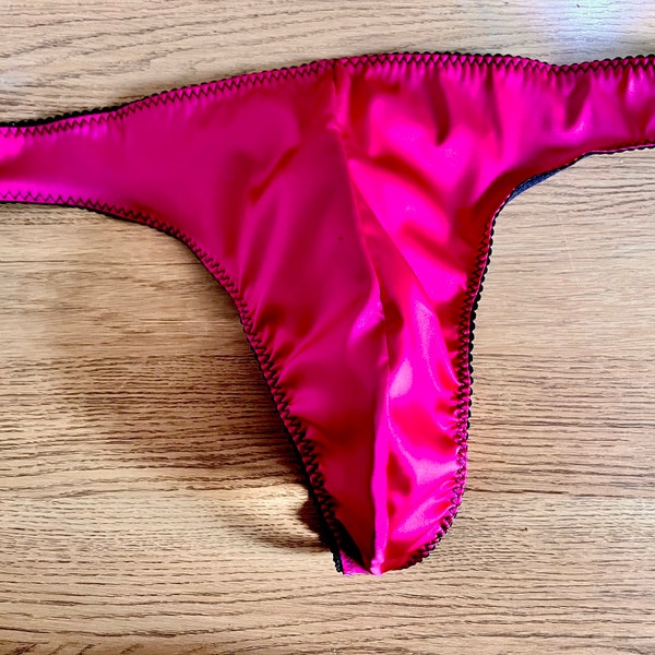 Hot pink l mens lingerie satin thong. Italian satin man thong.  Mens thongs available in UK size S,M,L & XL. Male underwear