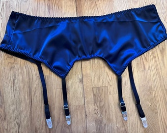 Navy blue satin suspender belt