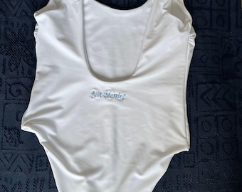 Wedding embroidered bridal swimsuit, personalised custom reversible white hoenyoon and bachelorette swimwear