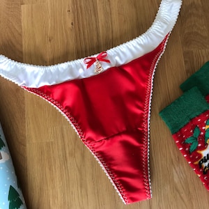 Christmas Lingerie Gift Secret Santa red satin thong, in sizes UK8-UK22 ~ plus size ~ satin panties ~ xmas gift for girlfriend