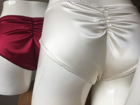 Womens Satin Lingerie Ivory Wedding Briefs With Rucking Made in UK