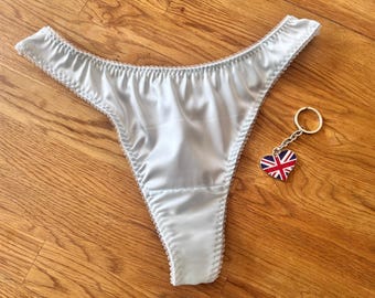 Something blue wedding thong, womens blue satin thong sizes uk8 to plus size lingerie sizes uk22 by Moonrise Lingerie