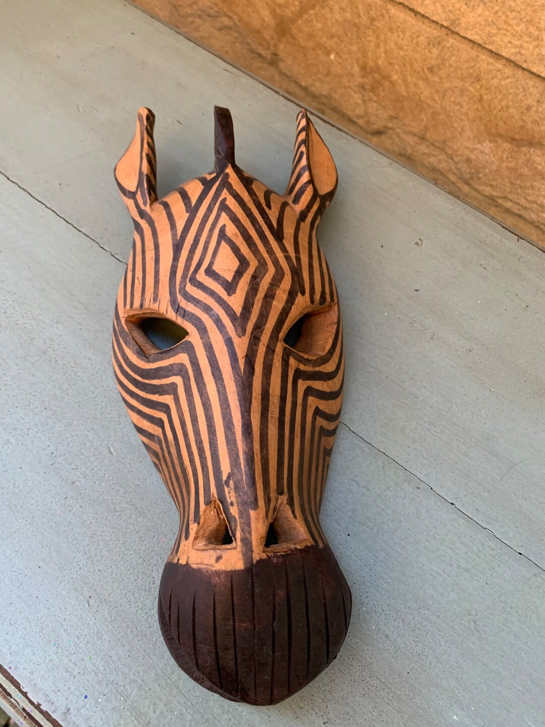 Vintage Hand Carved Wood Zebra Mask Made in Kenya Etsy