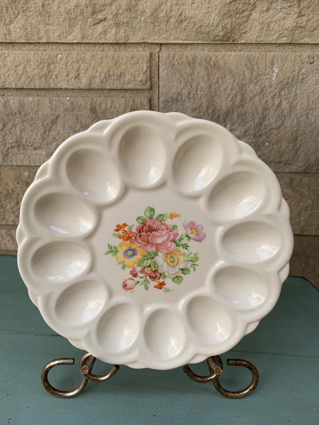 E&R American Artware Ceramic Deviled Egg Plate Etsy