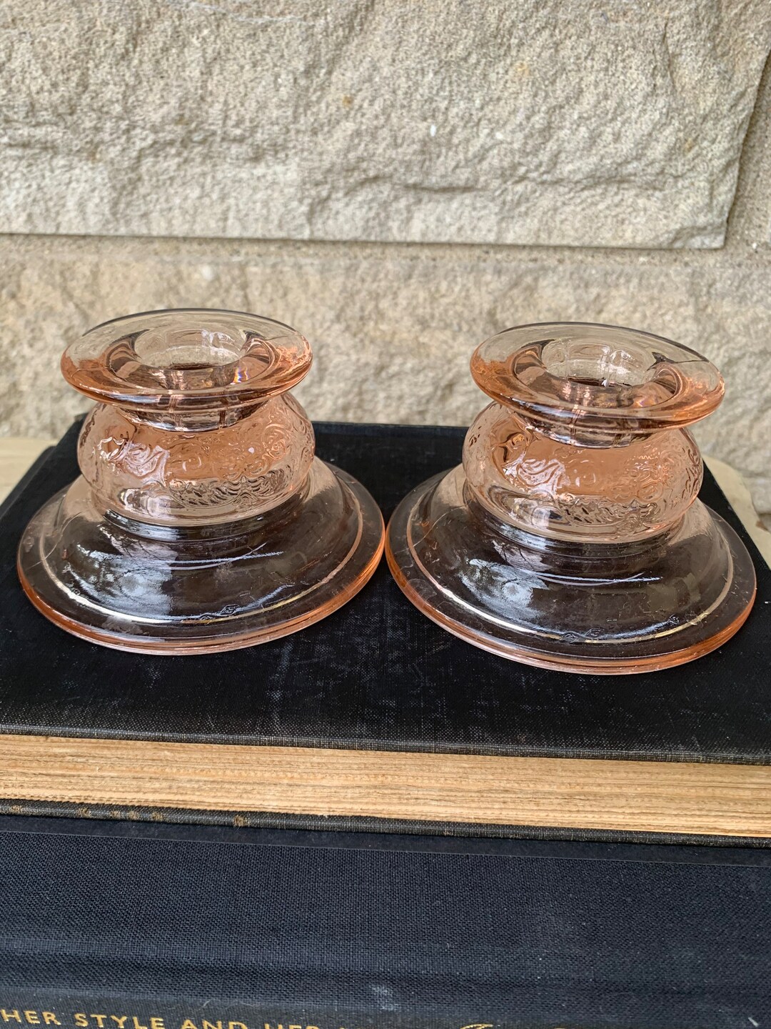 Vintage Pink Glass Candlestick Holders Etsy