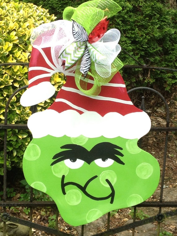 Items similar to Grinch door hanger Christmas wreath Christmas door