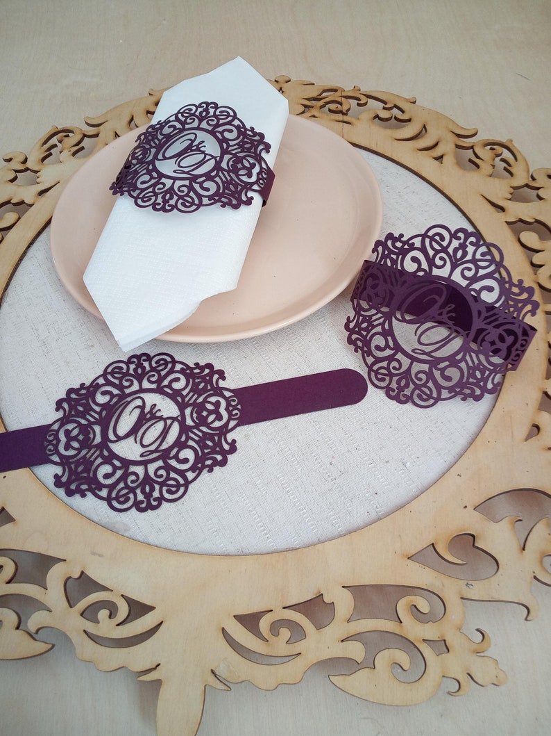 Napkin ring personalized wedding from cardboard purple to Etsy