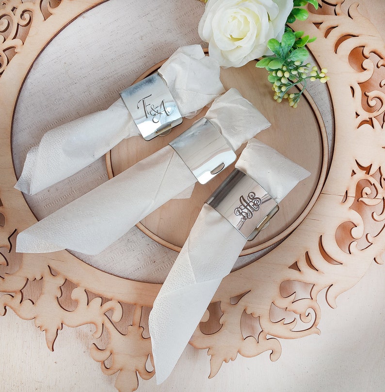 Napkin ring personalized Silver napkin wedding monogram Etsy