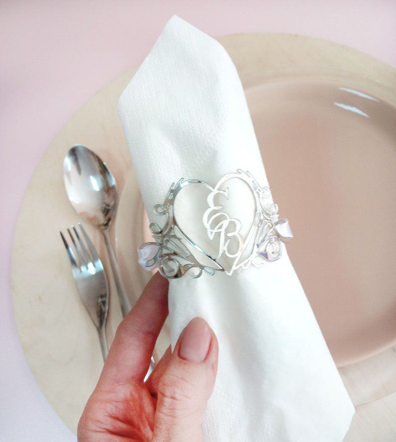 Napkin ring personalized wedding monogram silver table Etsy