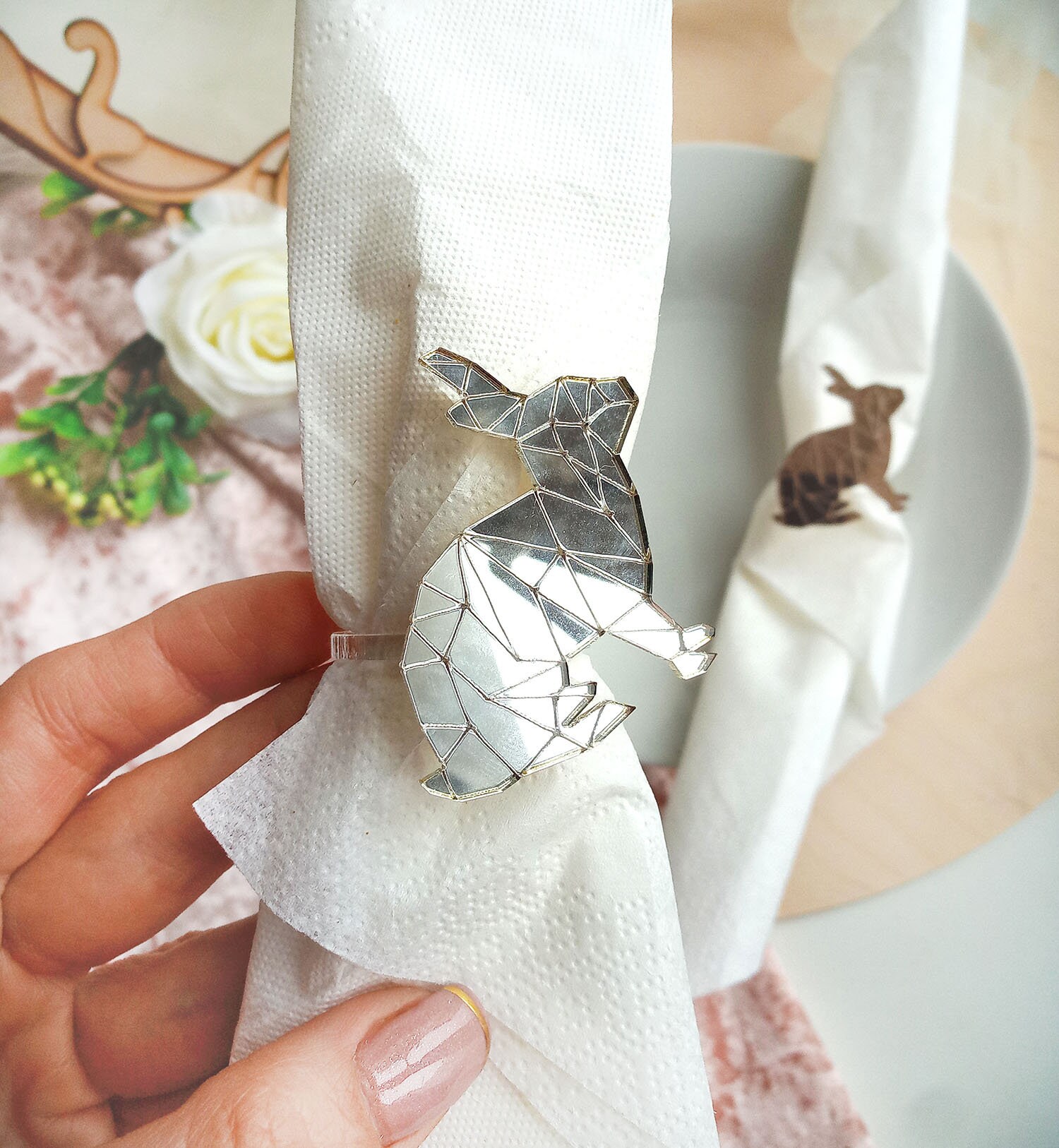 Napkin ring Rabbit silver silver rabbit easter table Etsy