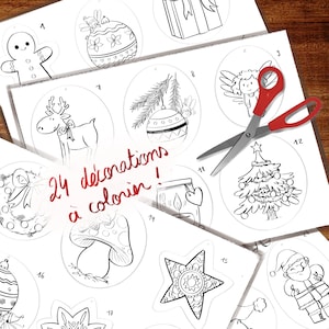 Peut inclure: Un ensemble de 24 illustrations d'ornements de Noël en noir et blanc à colorier. Les illustrations comprennent un bonhomme en pain d'épices, un renne, un sapin de Noël, une étoile, un champignon, une bougie, un ange, une couronne et plus encore.