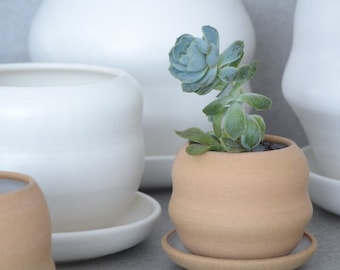 Small ceramic planter with saucer / handthrown ceramic planter