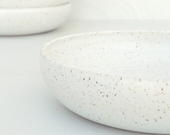 Set of two ceramic pasta bowls - speckled white