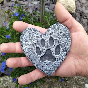 Huella de pata de cachorro de perro pequeño en tu corazón. Piedra de jardín rocoso, resistente a la intemperie para interiores o exteriores.