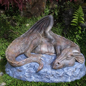 SLEEPING DRAGON Garden Ornament weatherproof Stone Sculpture Statue Mythical gift