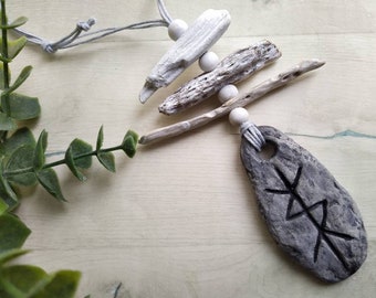 Viking Protection / Safe Travel Rune Valhalla Ladder Car Mirror Charm, Gift for Dad Brother grandad, Rear view hanger Driftwood decoration