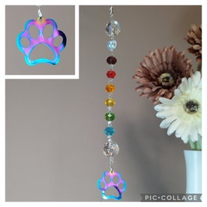 Rainbow Bridge Sparkly Sun Catcher, Paw Print Pet Loss Memorial , Dog Cat sympathy Keepsake, Window or Wall, Made in Cornwall UK