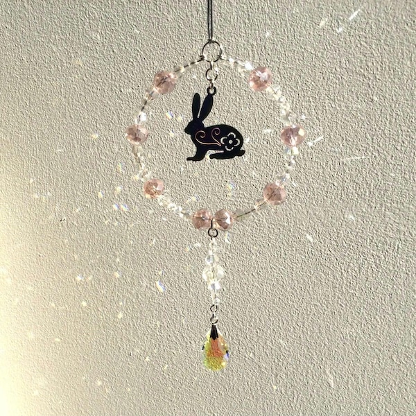 SMALL Rabbit Bunny Memorial Suncatcher,  Rainbow maker home decoration, Pink Sparkly gift
