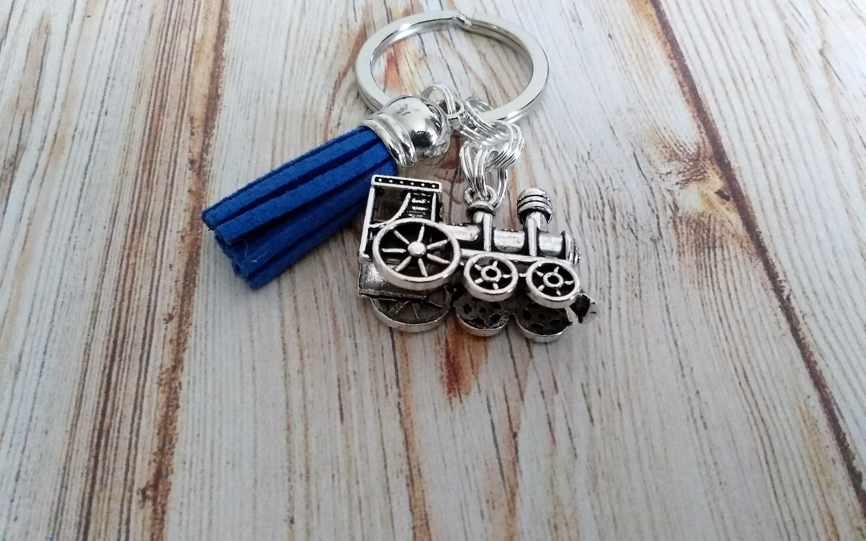 Steam Engine Train Key Chain With Blue Tassel Mens Keychain Etsy UK