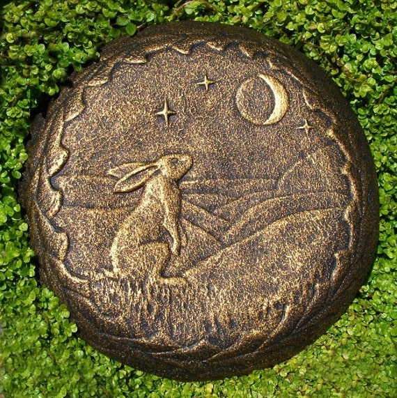 Moon Lazing Hare Wall Hanging Plaque Indoor Garden Ornament Pagan gazing