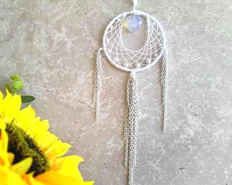 Opalite Heart Dreamcatcher: White Mini Hoop Car Charm