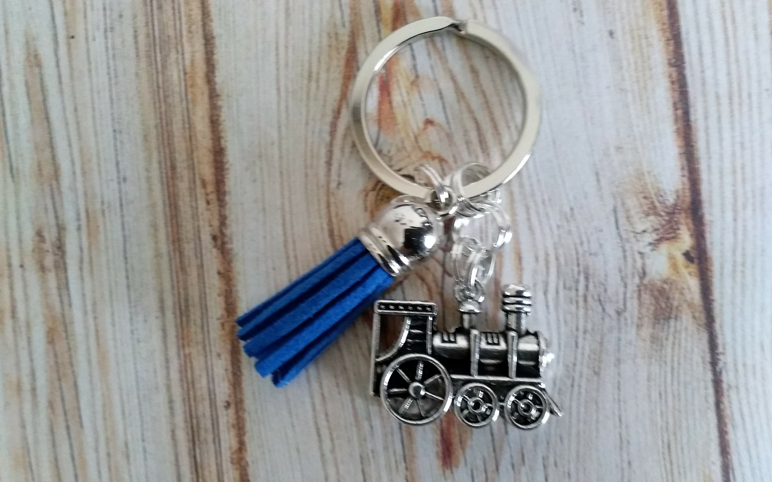 Steam Engine Train Key Chain With Blue Tassel Mens Keychain Etsy UK