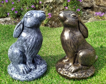 Lunar, Baby Moon Gazing Hare, Pagan garden Stone sculpture, Luna outdoor / indoors Ornament