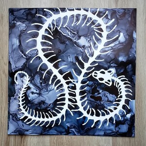 Alcohol Ink Abstract Snake Skeleton Wall Art Original