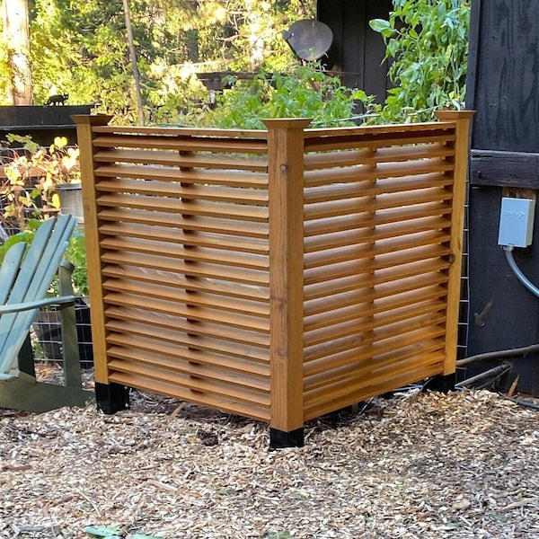 Redwood Air Conditioner Cover Kit, Garbage Can Screen, Wood Screen, Mini Split Cover, Privacy Screen, Pool Pump Cover, HAVAC Cover.