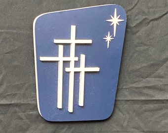 Modern Three Cross. Starburst Wall Plaque  Mid Century Modern, Three Cross Calvary. Wall Cross, Minimalist Cross, Christian Religious Gift.
