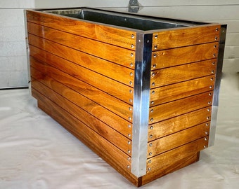 Tall Modern Privacy Planter, Custom Planter Boxes, Commercial Grade Heavy Timber, Mid Century, Tahoe Concourse, Wooden Boat, Assembled.