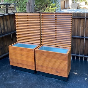 Rolling Mid Century Modern Planter with Trellis, Custom Privacy Screen, Slatted Screen Wall, Ipe Brazilian Hardwood, Horizontal Screen.