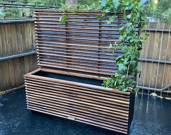 Black Walnut Mid Century Modern Planter with Trellis, Architectural Louvers, Ipe Brazilian Hardwood, Privacy Screen, Balcony Planter.