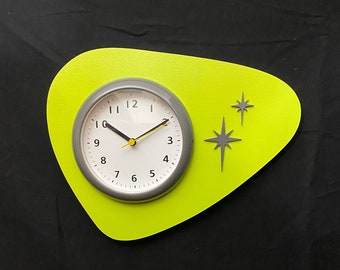 Mid Century Modern Wall Clock, Indoors, Atomic Retro, Starburst Design, Bathroom or Spa, Silent Quarts Movment