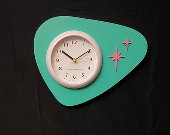 Mid Century Modern Wall Clock, Water Proof, Outdoors or Indoors, Atomic Retro, Starburst Design, Bathroom or Spa, Silent Quarts Movment