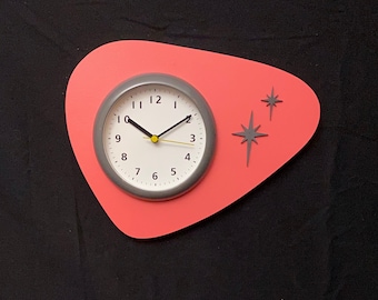 Mid Century Modern Wall Clock, Indoors, Atomic Retro, Starburst Design, Bathroom or Spa, Silent Quarts Movment