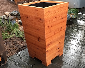 Extra Tall Tapered Redwood Planter Boxes only. Free Shipping, Three Sizes, Med Century Modern , Cafe Planter Box, Privacy Screen.