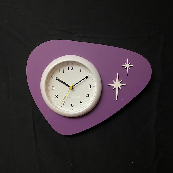 Mid Century Modern Wall Clock, Indoors, Atomic Retro, Starburst Design, Bathroom or Spa, Silent Quarts Movment