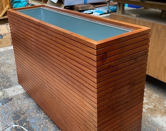 Mahogany Mid Century Modern, Privacy Planter, Original Design! Mahogany Tall Modern Planter Box with Metal Liner,Custom Orders Welcome,