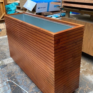 Mahogany Mid Century Modern, Privacy Planter, Original Design! Mahogany Tall Modern Planter Box with Metal Liner,Custom Orders Welcome,