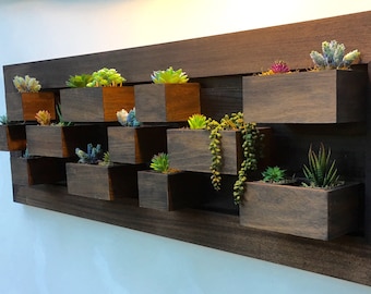 Vertical Wall Garden, Mocha, Solid Wood, Succulent Wall Planter, Modern, Indoor Succulent Garden, Outdoor Succulent, Succulent Garden