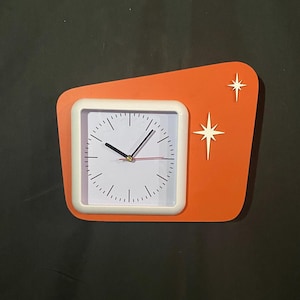 Horloge murale moderne Mid-Century, intérieur, rétro atomique, design en étoile, salle de bain ou spa, mouvement silencieux de pintes