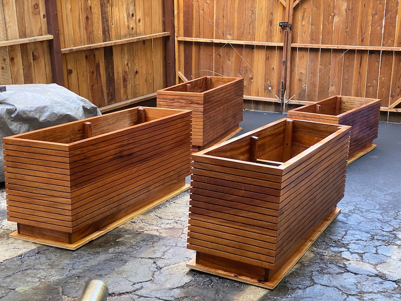 Original Design, Mahogany Mid Century Modern Planter Box with Metal liner, Tall Planter, Custom Orders Welcome, Commercial, Assembled. image 3