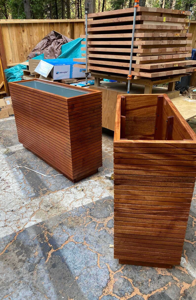 Modern 36 Inch Tall Slatted Planter Boxes Social