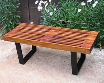 The Original Mid-Century Modern Bench, Modern Bench, Custom sizes welcome, 3" Thick Solid Mahogany. Slatted Bench