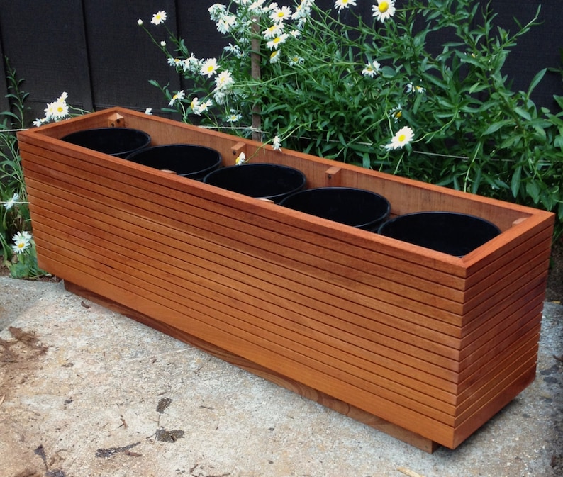 Original Design, Mahogany Mid Century Modern Planter Box with Metal liner, Tall Planter, Custom Orders Welcome, Commercial, Assembled. image 8