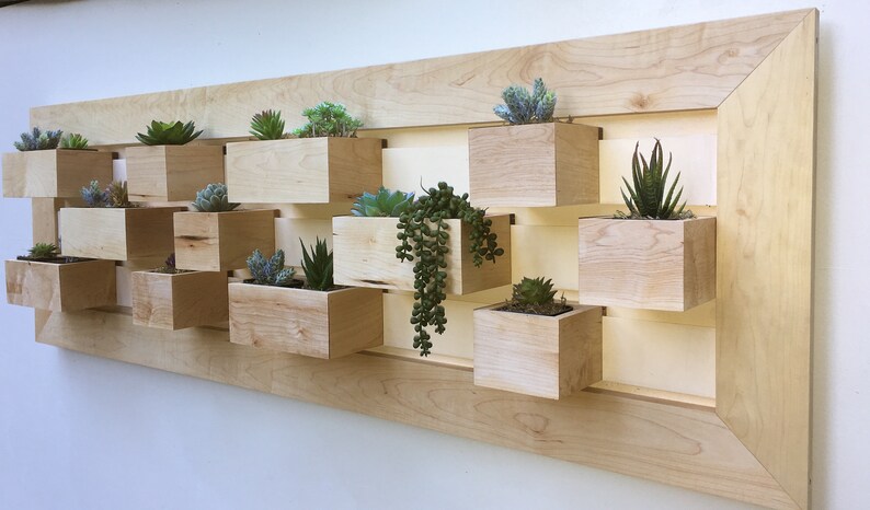 Vertical Wall Garden Solid Maple Succulent Planter Modern Container Indoor Outdoor