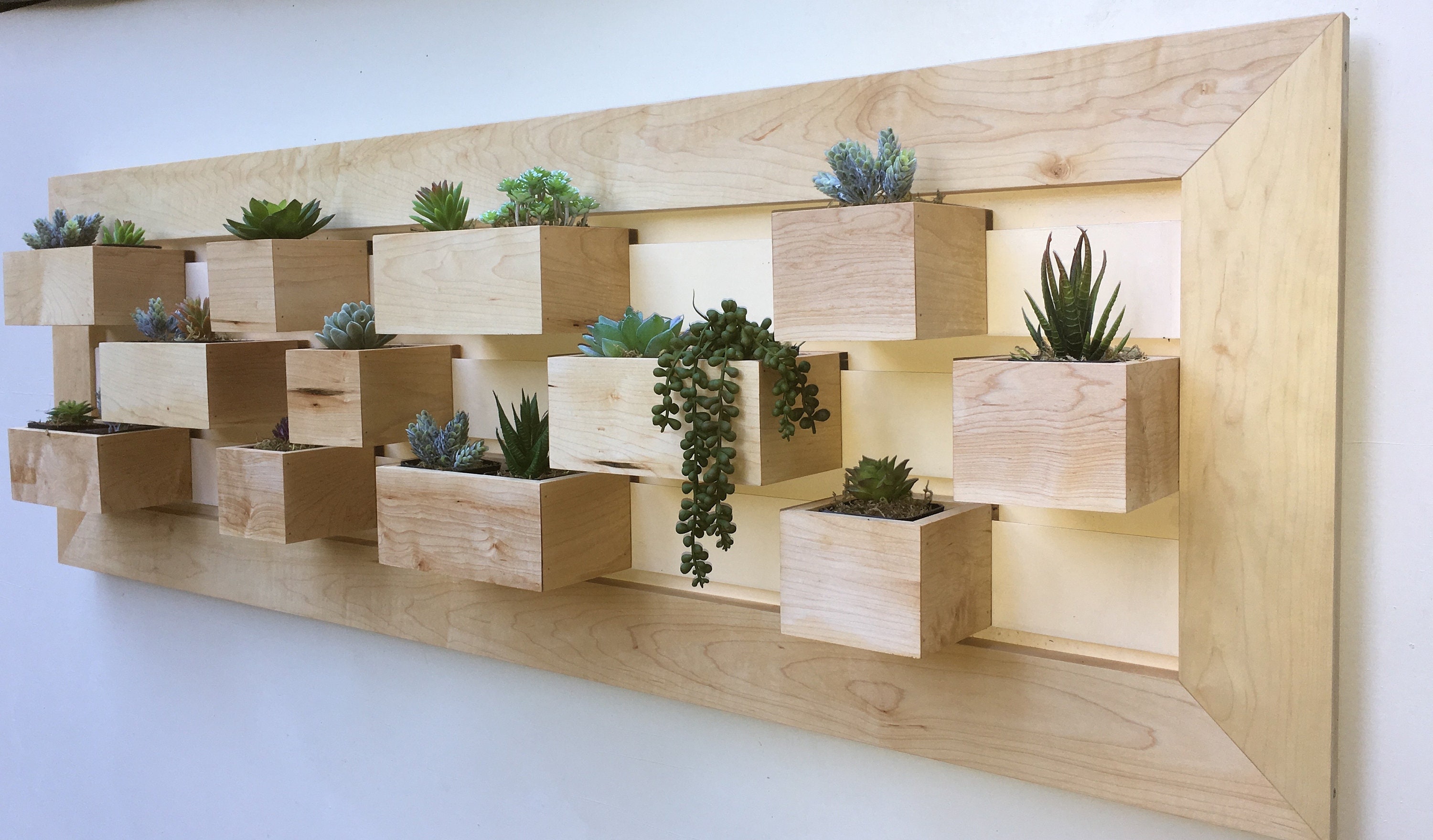 Vertical Wall Garden Solid Maple Succulent Planter Modern Container Indoor Outdoor